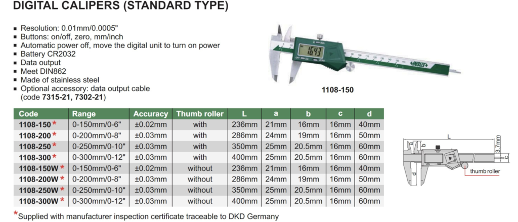 INSIZE Digital Vernier Caliper Model: 044 1108-200 (200mm) - MI TEC ...