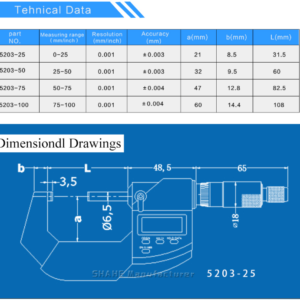 Shahe Digimatic Mircometer  50 to 75 mm Model: 5203-75